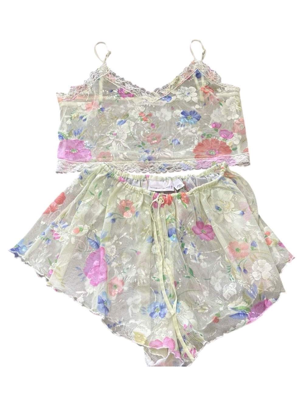 Victorias Secret 90s Vintage Mesh Floral Shorts and Cami Set Size Small